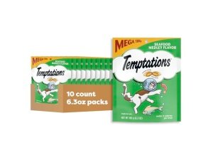 Premios Temptations Classic Crujientes y Suaves para Gatos con Sabor a Mariscos, Bolsa de 170 g (Paquete de 10)