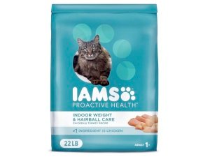 Alimento seco para gatos adultos IAMS Proactive Health con pollo y pavo, control de peso en interiores y cuidado de bolas de pelo, bolsa de 22 lb