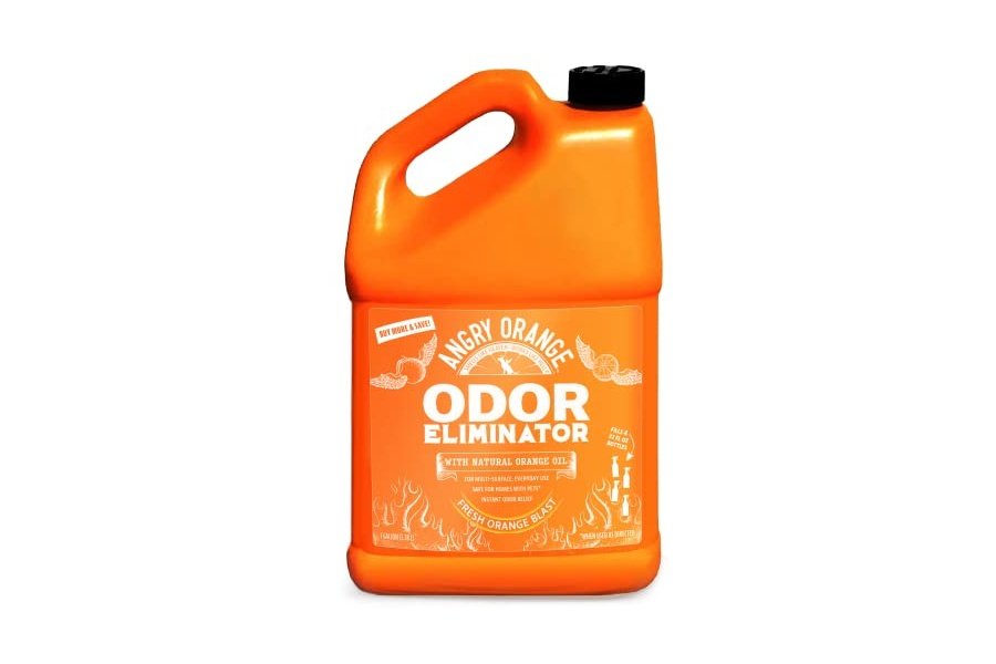 Eliminador de olores para mascotas Angry Orange: orina de perros y gatos, manchas de alfombras y olores fuertes. Limpiador cítrico con aceite de naranja natural. 1 galón.