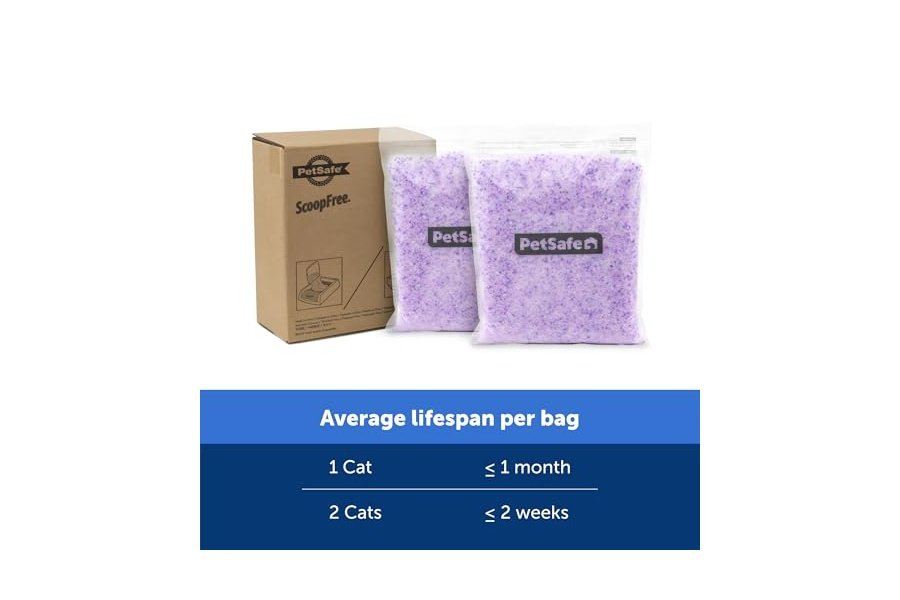 Arena para gatos de cristal premium PetSafe ScoopFree: superior a la arena de arcilla; reduce el polvo y las huellas, dejando un hogar fresco; no se aglomera; dos bolsas de arena de 2 kg (3 kg en total) - Lavanda - Image 5