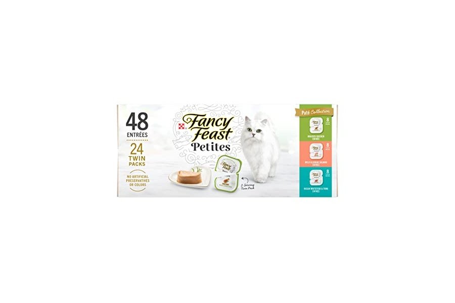 Alimento húmedo para gatos Purina Fancy Feast Gourmet, paquete variado, colección Petites Pate, envases desmoldables, 48 ​​raciones - (Paquete de 24) envases de 76 g