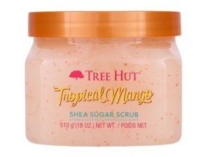 Exfoliante de azúcar y karité Tree Hut con mango tropical, 18 oz, ultra hidratante y exfoliante para un cuidado corporal nutritivo y esencial.