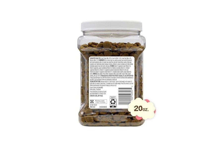 Purina Friskies - Golosinas naturales para gatos - Mezcla para fiestas - Delicias naturales con salmón real y vitaminas, minerales y nutrientes añadidos - Envase de 593 g - Image 6