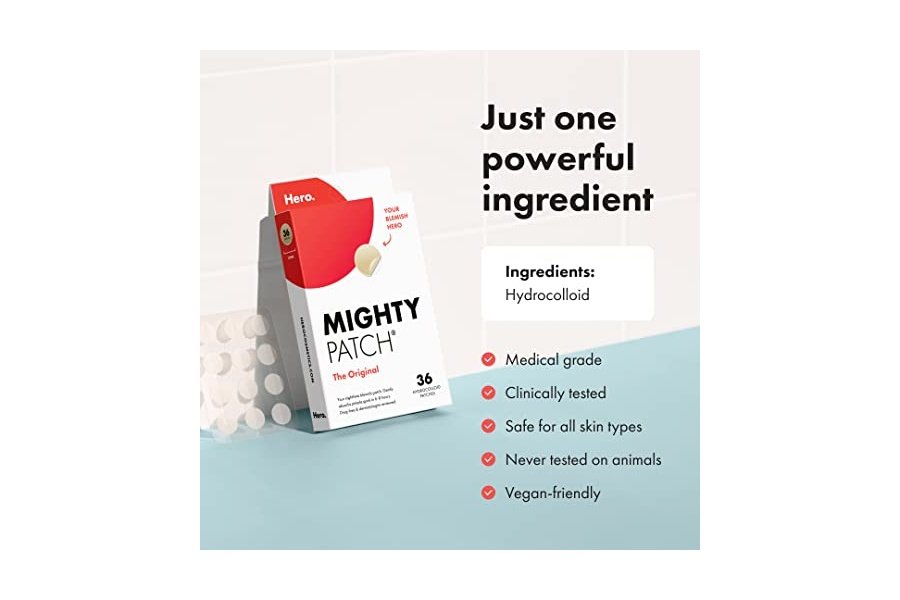 Parche original Mighty Patch™ de Hero Cosmetics: parche hidrocoloide para el acné y las espinillas, ideal para cubrir granos e imperfecciones en el rostro y la piel. Apto para veganos y no probado en animales (36 unidades). - Image 5