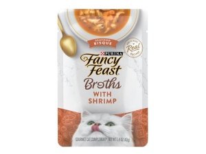 Alimento húmedo para gatos Purina Fancy Feast para lamer, con caldo y bisque de mariscos y camarones - (Paquete de 16) Bolsas de 45 g