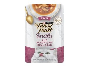 Alimento húmedo para gatos Purina Fancy Feast para lamer, con caldo, bisque de mariscos y toques de cangrejo real - (paquete de 16) sobres de 45 g