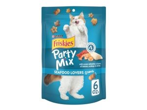 Premios para gatos Purina Friskies, mezcla para fiestas, mariscos crujientes - (Paquete de 6) Bolsas de 170 g