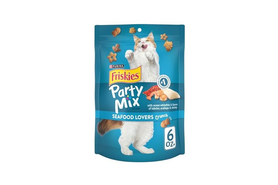 Premios para gatos Purina Friskies, mezcla para fiestas, mariscos crujientes - (Paquete de 6) Bolsas de 170 g