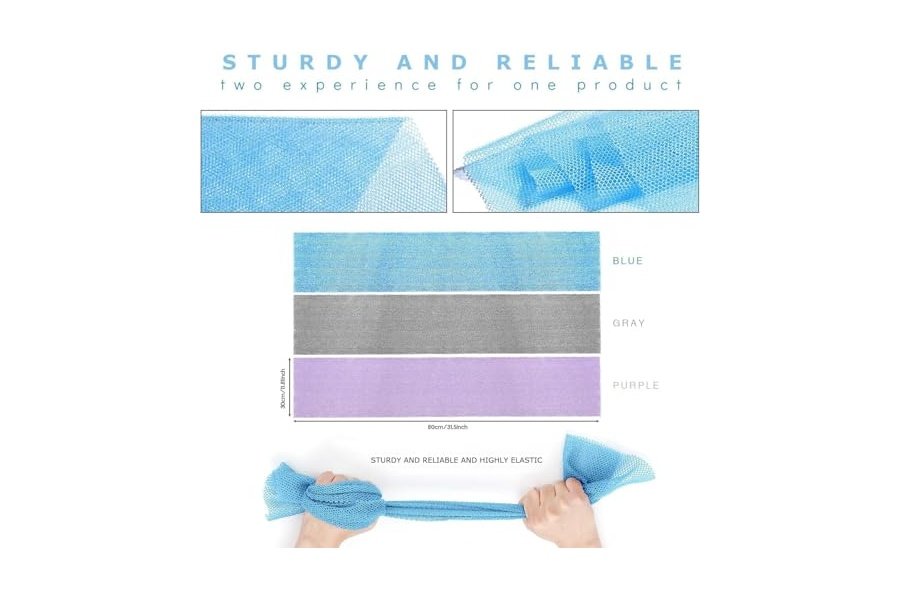 3 esponjas de baño africanas de malla larga, exfoliantes, para ducha, cuerpo y espalda, suavizantes, ideales para uso diario (morado, gris y azul). - Image 3