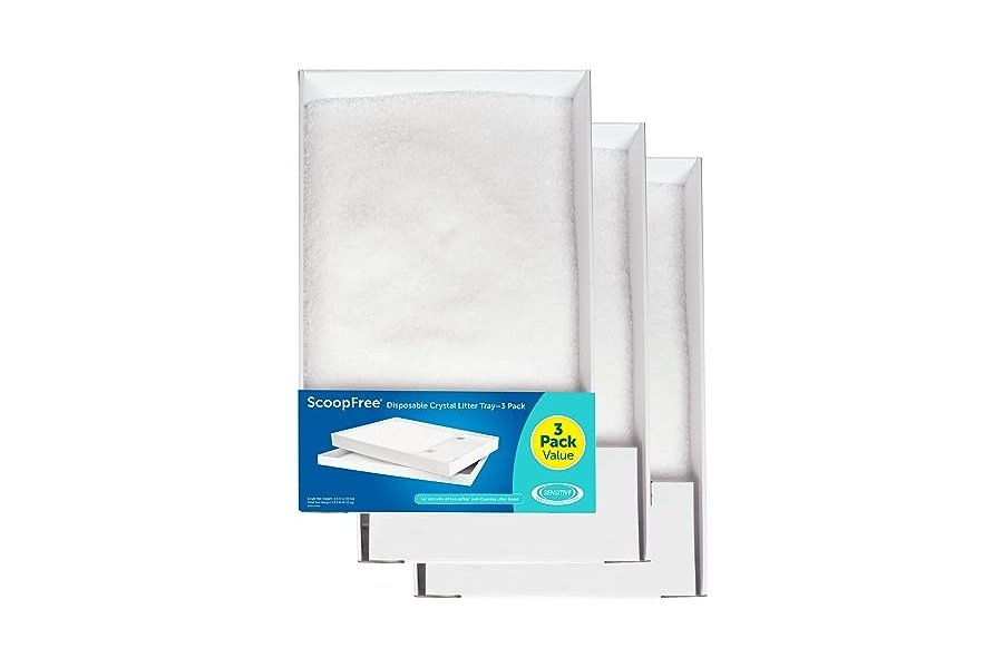 Arena para gatos PetSafe ScoopFree Crystal con bandeja de repuesto y tapa, sin fragancia, bolsa de 2 kg (cada bandeja), paquete de 3