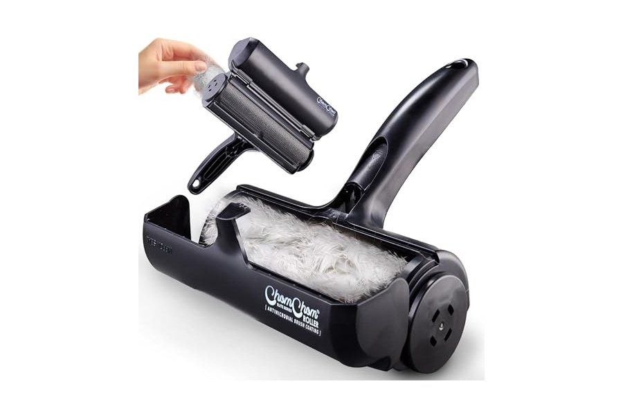 Rodillo quitapelusas reutilizable Chom Chom Roller para mascotas (negro). Eliminador de pelos de gatos y perros ChomChom para muebles, sofás, alfombras, ropa y ropa de cama. Herramienta portátil para eliminar pelos en múltiples superficies.