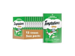 Golosinas clásicas Temptations para gatos con sabor a mariscos, 85 g (paquete de 12)