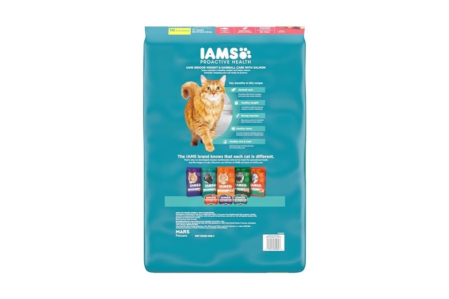 Alimento seco para gatos IAMS Proactive Health Adult Indoor Weight & Hairball Care con salmón, bolsa de 7,2 kg - Image 2
