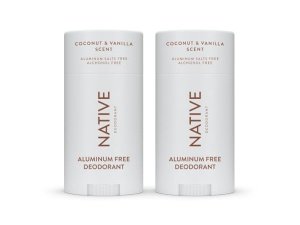 Desodorante Native con ingredientes de origen natural, 72 horas de control del olor | Desodorante para mujeres y hombres, sin aluminio, con bicarbonato de sodio, aceite de coco y manteca de karité | Coco y vainilla, paquete de 2