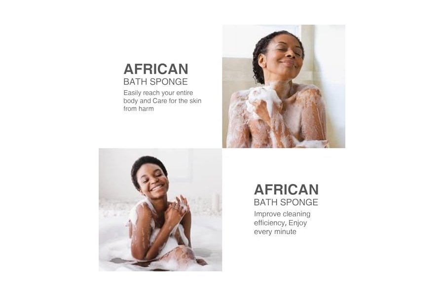 UJFQBH - 3 esponjas de baño africanas de red africana, esponja de baño de red larga, exfoliante, para ducha, cuerpo, espalda y piel más suave, ideal para uso diario (azul, negro, blanquecino) - Image 5