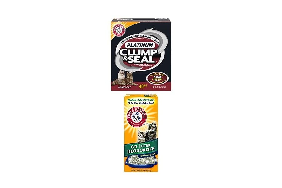 Arena para gatos ARM & HAMMER Clump & Seal Platinum, multigato, 18 kg + desodorante Arm & Hammer, 593 g, naranja, 564 g (paquete de 1)