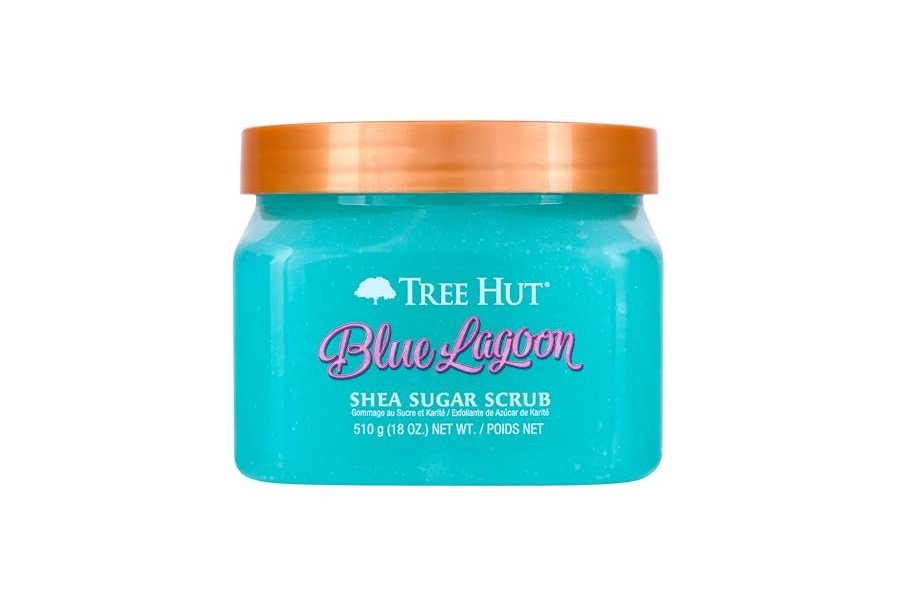 Exfoliante corporal Tree Hut Blue Lagoon con azúcar y karité | Elimina la piel muerta y seca para una sensación suave e hidratada | Cuidado corporal esencial nutritivo | 18 fl oz.