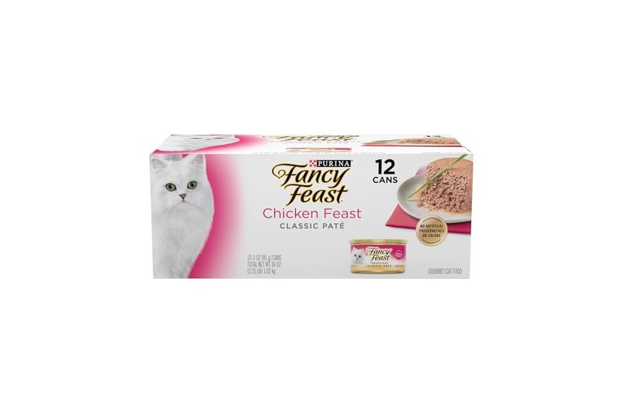Fancy Feast Chicken Feast Classic Pate Collection - Alimento húmedo para gatos sin cereales (paquete múltiple, 2 paquetes de 12 latas de 85 g)