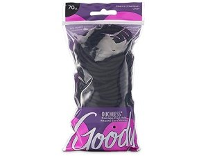 Coleteros elásticos Goody Ouchless, 70 unidades, negros, de 4 mm, en paquete resellable. Accesorios de peinado sin dolor para mujeres y hombres. Ideales para trenzas, coletas y más, para todo tipo de cabello.