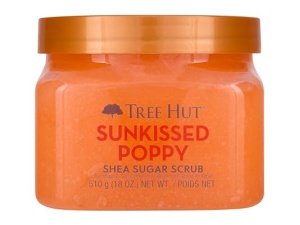 Exfoliante corporal Sunkissed Poppy Shea Sugar de Tree Hut | Elimina la piel muerta y seca para una sensación suave e hidratada | Cuidado corporal esencial nutritivo | 18 fl oz.