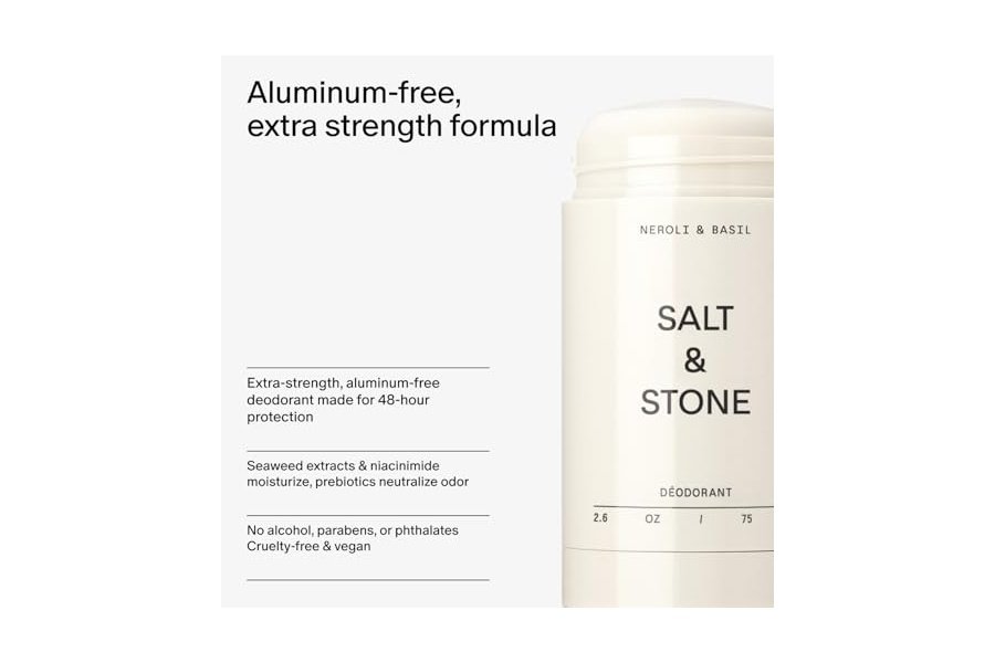 Desodorante SALT & STONE | Desodorante natural extrafuerte para mujeres y hombres | Sin aluminio, con extractos de algas, manteca de karité y probióticos (neroli y albahaca) - Image 4