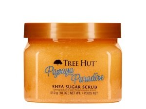 Exfoliante corporal exfoliante con azúcar y karité Tree Hut Papaya Paradise | Elimina la piel muerta y seca para una sensación suave e hidratada | Cuidado corporal esencial nutritivo | 18 fl oz.