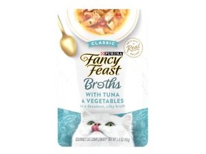 Alimento húmedo para gatos Purina Fancy Feast para lamer, complemento clásico de caldo con atún y verduras - (paquete de 16) sobres de 45 g