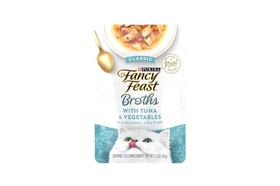 Alimento húmedo para gatos Purina Fancy Feast para lamer, complemento clásico de caldo con atún y verduras - (paquete de 16) sobres de 45 g