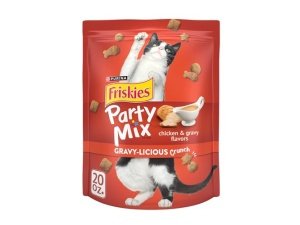 Premios para gatos Purina Friskies, mezcla para fiestas con salsa crujiente y deliciosos sabores de pollo y salsa - Bolsa de 590 g