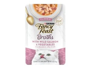 Alimento húmedo para gatos Purina Fancy Feast, complemento de caldo, sabor clásico con salmón salvaje y verduras (paquete de 16) sobres de 45 g
