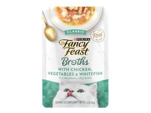 Alimento húmedo para gatos Purina Fancy Feast para lamer, con caldo, pollo, verduras y pescado blanco - (paquete de 16) sobres de 45 g