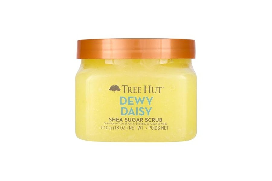 Exfoliante corporal exfoliante con azúcar y karité Dewy Daisy de Tree Hut | Elimina la piel muerta y seca para una sensación suave e hidratada | Cuidado corporal esencial nutritivo | 18 fl oz.