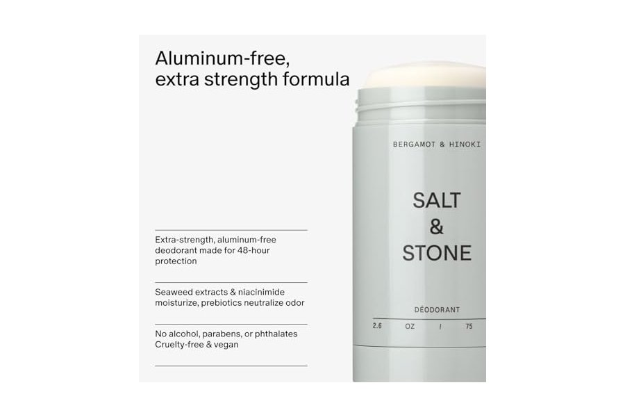Desodorante SALT & STONE | Desodorante natural extrafuerte para mujeres y hombres | Sin aluminio, con extractos de algas, manteca de karité y probióticos (bergamota y hinoki) - Image 4