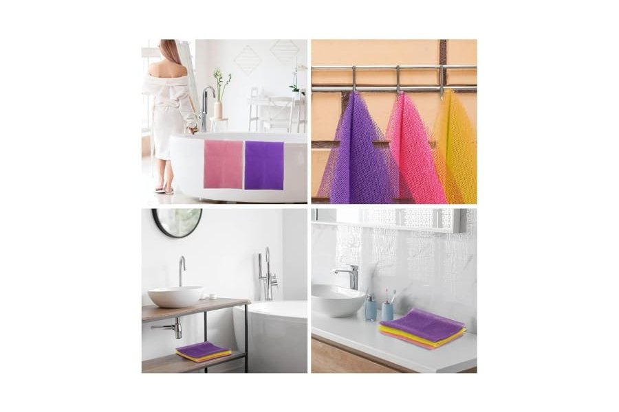 UJFQBH - 3 esponjas de baño africanas de red africana, esponja de baño de red larga, exfoliante, para ducha, cuerpo, espalda y piel más suave, ideal para uso diario (rosa, amarillo, morado) - Image 7