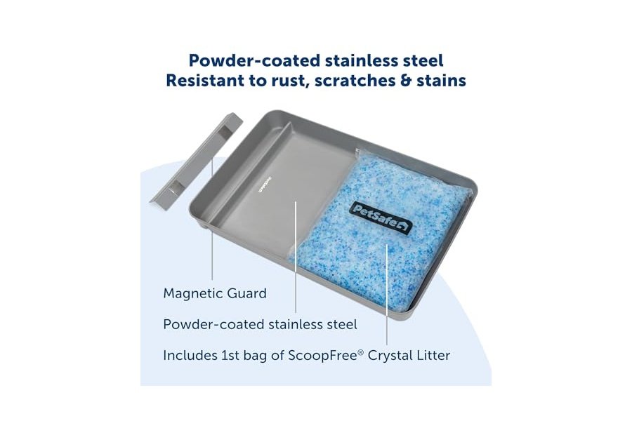 Bandeja reutilizable oficial de acero inoxidable ScoopFree de PetSafe: incluye 4.3 lb de arena para gatos de cristal premium no aglomerante, con aroma fresco. - Image 3