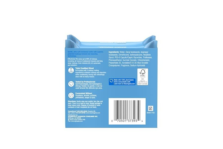Toallitas desmaquillantes Neutrogena, toallitas limpiadoras faciales diarias, limpian y eliminan suavemente la grasa y el maquillaje, toallitas desmaquillantes sin alcohol, 2 x 25 unidades - Image 6