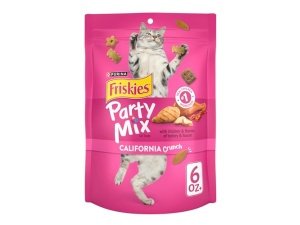 Premios para gatos Purina Friskies, mezcla para fiestas California Crunch con pollo - (Paquete de 6) Bolsas de 177 g