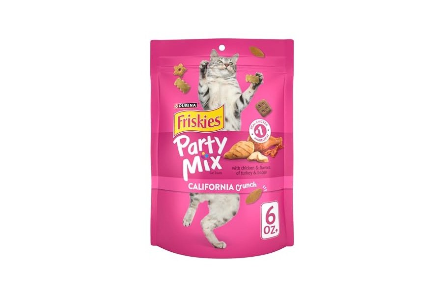 Premios para gatos Purina Friskies, mezcla para fiestas California Crunch con pollo - (Paquete de 6) Bolsas de 177 g
