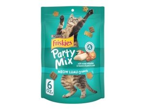 Premios para gatos Purina Friskies, Party Mix Meow Luau Crunch - (Paquete de 6) Bolsas de 170 g