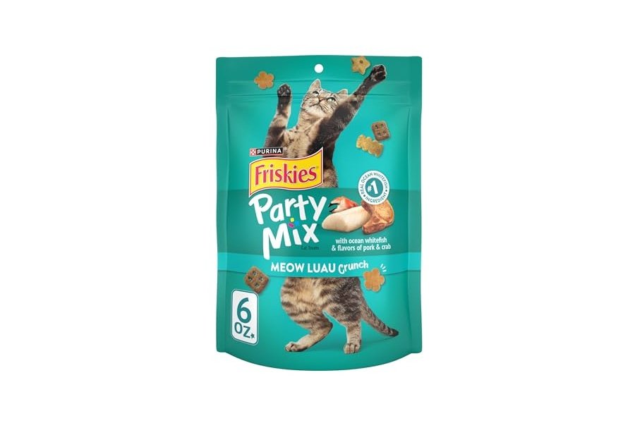 Premios para gatos Purina Friskies, Party Mix Meow Luau Crunch - (Paquete de 6) Bolsas de 170 g