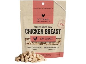 Premios para gatos Vital Essentials liofilizados crudos de un solo ingrediente, pechuga de pollo, 1 oz