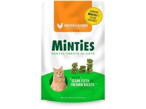 Premios dentales Minties para gatos, sabor a pollo, refrescan el aliento y controlan el sarro, 2.5 oz