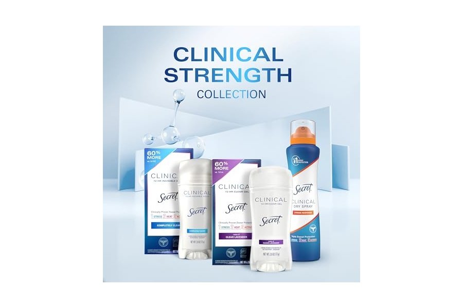 Desodorante antitranspirante Secret Clinical Strength para mujer, triple protección contra el estrés, 72 h de protección contra el sudor y el mal olor, minerales que equilibran el pH, sólido invisible, aroma a polvo protector, 77 g - Image 12