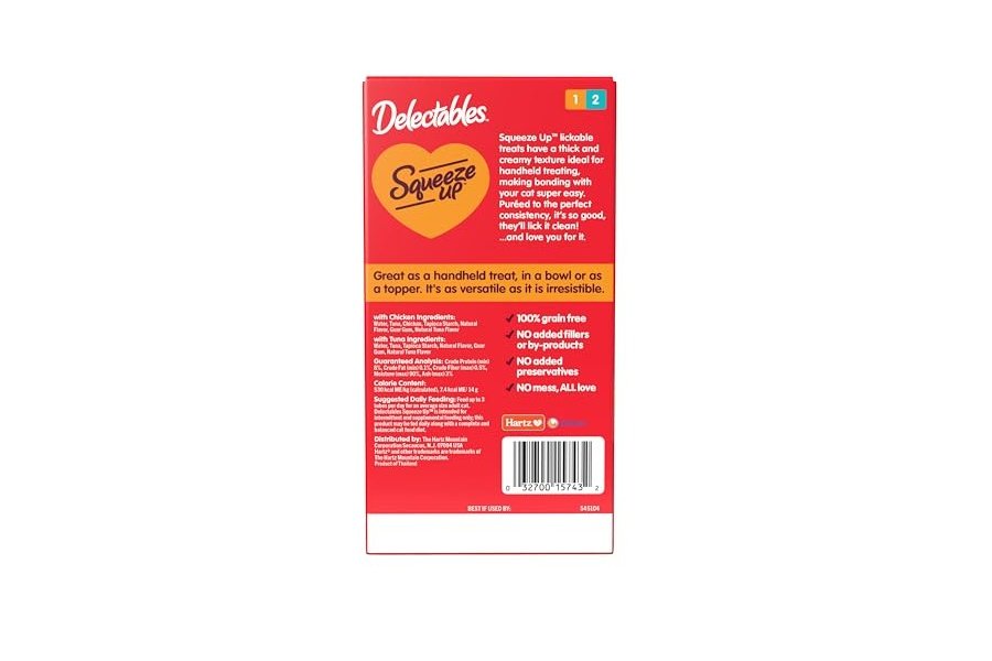 Hartz Delectables Squeeze Up - Golosinas húmedas interactivas para lamer para gatos adultos y mayores, pollo y atún, 10 unidades, 5 oz - Image 5