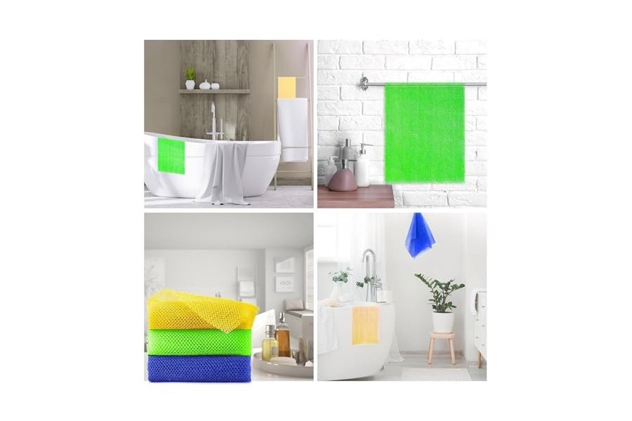 3 esponjas de baño africanas de malla larga, exfoliantes, para ducha, cuerpo y espalda, suavizantes, ideales para uso diario (amarillo, verde y azul). - Image 7