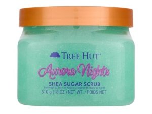 Exfoliante corporal con azúcar y karité Aurora Nights de Tree Hut | Elimina la piel muerta y seca para una sensación suave e hidratada | Cuidado corporal esencial nutritivo | 18 fl oz.