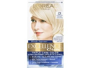 Tinte permanente en crema L'Oréal Paris Excellence Triple Care, 01 Rubio extraclaro ceniza, hasta 8 semanas de cobertura de canas, para todo tipo de cabello, 1 unidad