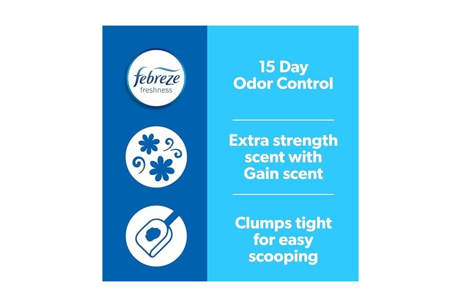 Arena aglomerante para gatos Fresh Step con aroma Febreze Gain, control de olores duradero, carbón activado, fórmula de bajo polvo, 14 lb - Image 8
