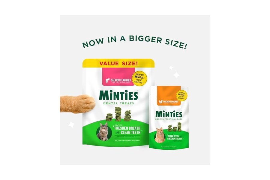 Premios dentales Minties para gatos, con sabor a salmón, refrescan el aliento y controlan el sarro, 10 oz - Image 2