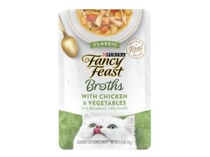 Alimento húmedo para gatos Purina Fancy Feast, para lamer, con caldo, clásico, con pollo y verduras - (Paquete de 16) sobres de 45 g